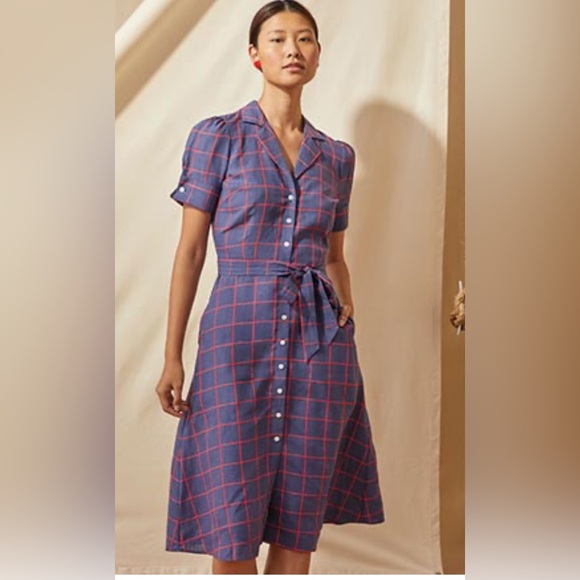 Brooks Brothers Dresses & Skirts - Brooks Brothers Navy and Coral Plaid Midi Dress